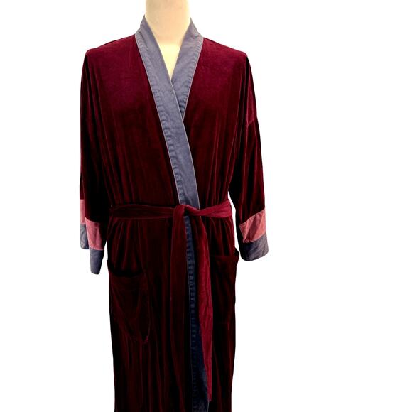 Pierre Cardin Vintage Robe Mens M L Burgundy Gray Lightweight Suave Quiet Luxury - Picture 2 of 7